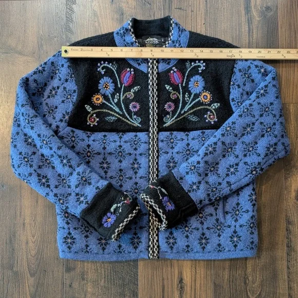 Vintage Icelandic Design Sweater Wool Nordic Embroidered Full Zip Lined Small - Picture 9 of 12